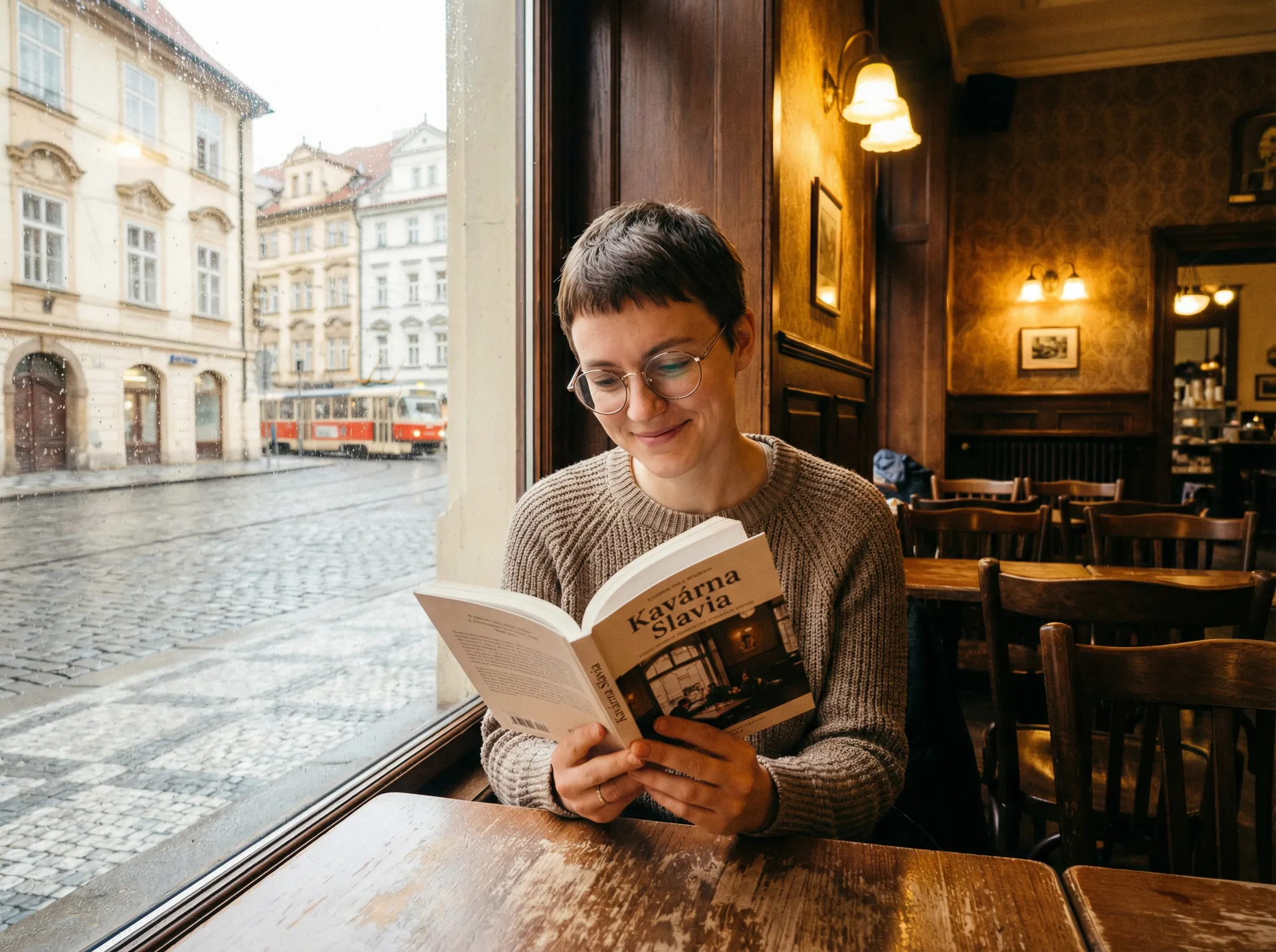 布拉格咖啡馆窗边阅读的女子 - 捷克搭讪 生活纪实